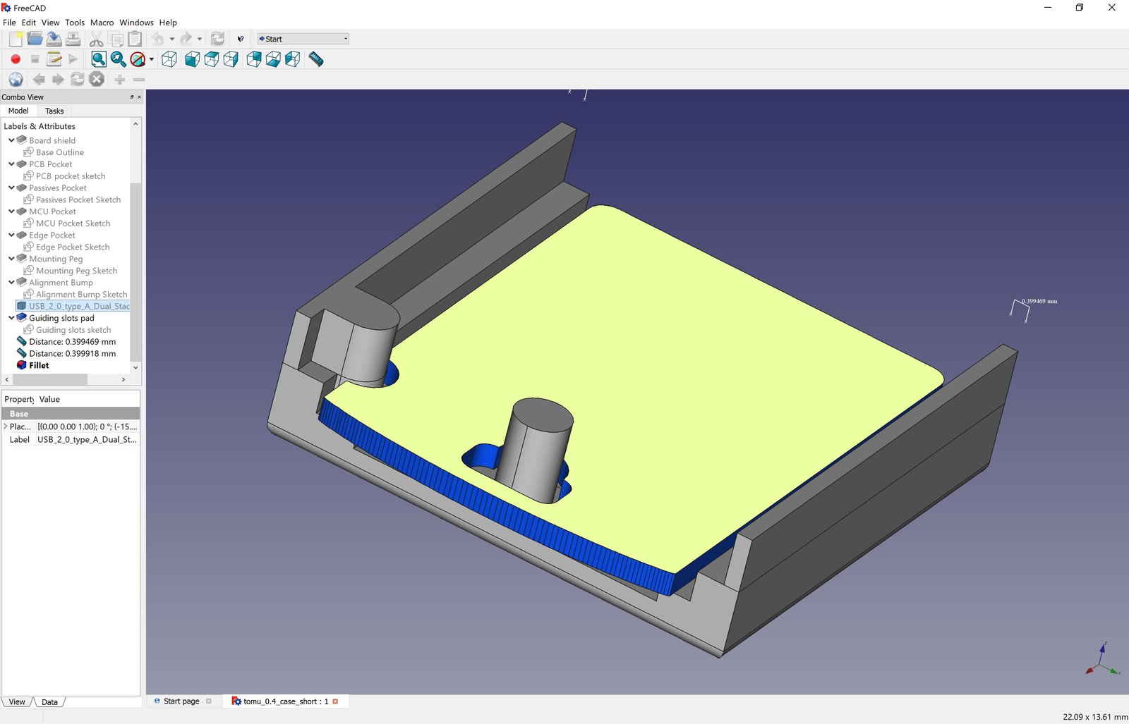 FreeCAD rendering of the Tomu case (bottom)