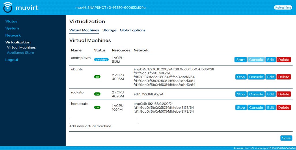  μVirt VM list