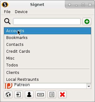Signet hardware password manager data types