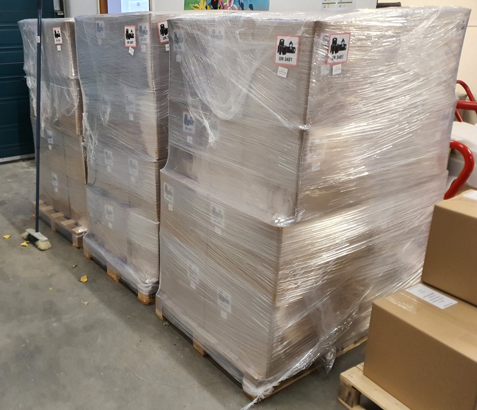 3.2 pallets of Shipment 4 already assembled and packed in The Cave waiting to be shipped to backers, but need to be re-packed now.