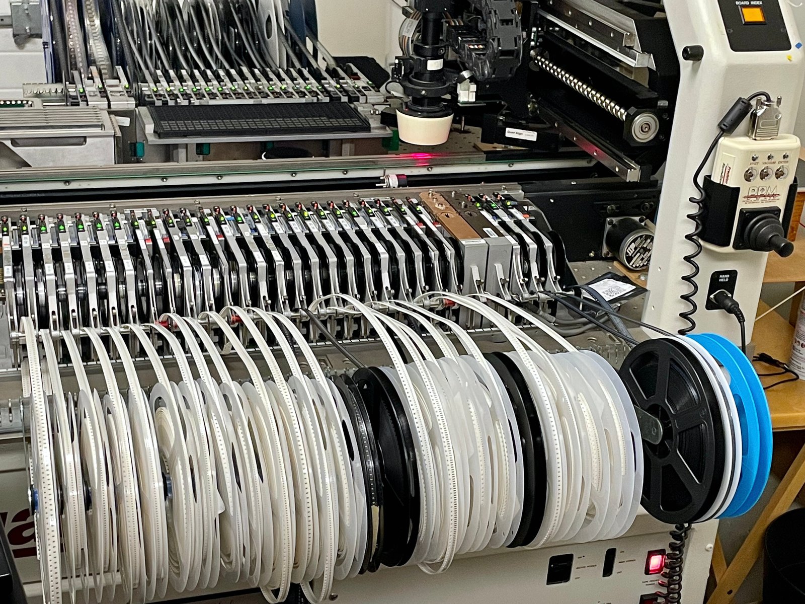 Quad PnP machine front feeders for Glasgow assembly
