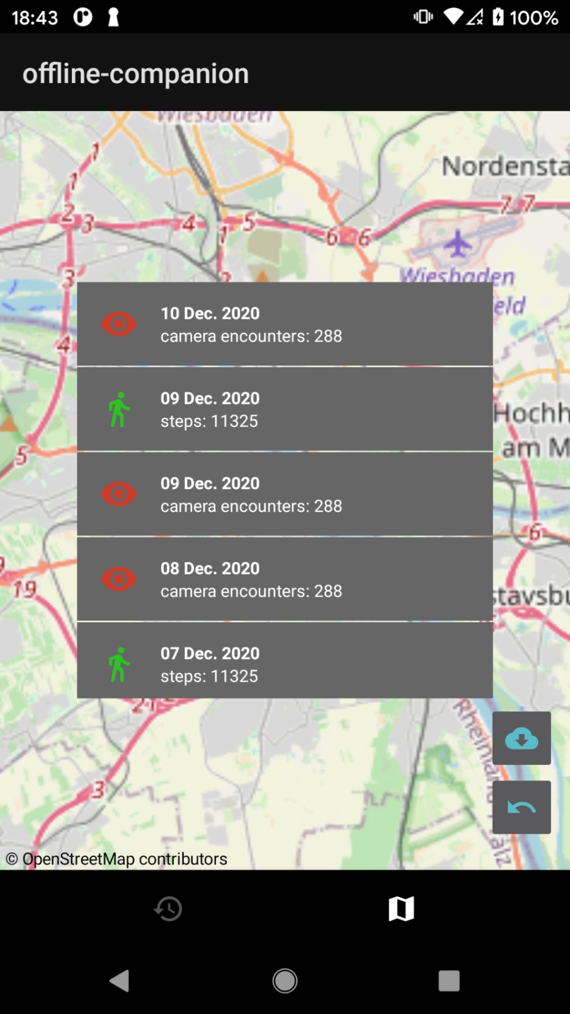 Screenshot showing marker data from a fitness routine