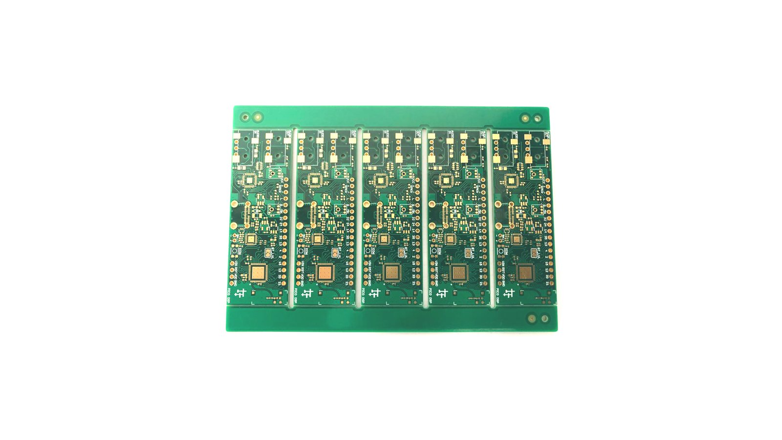 A panel of x5 development boards ready for assembly