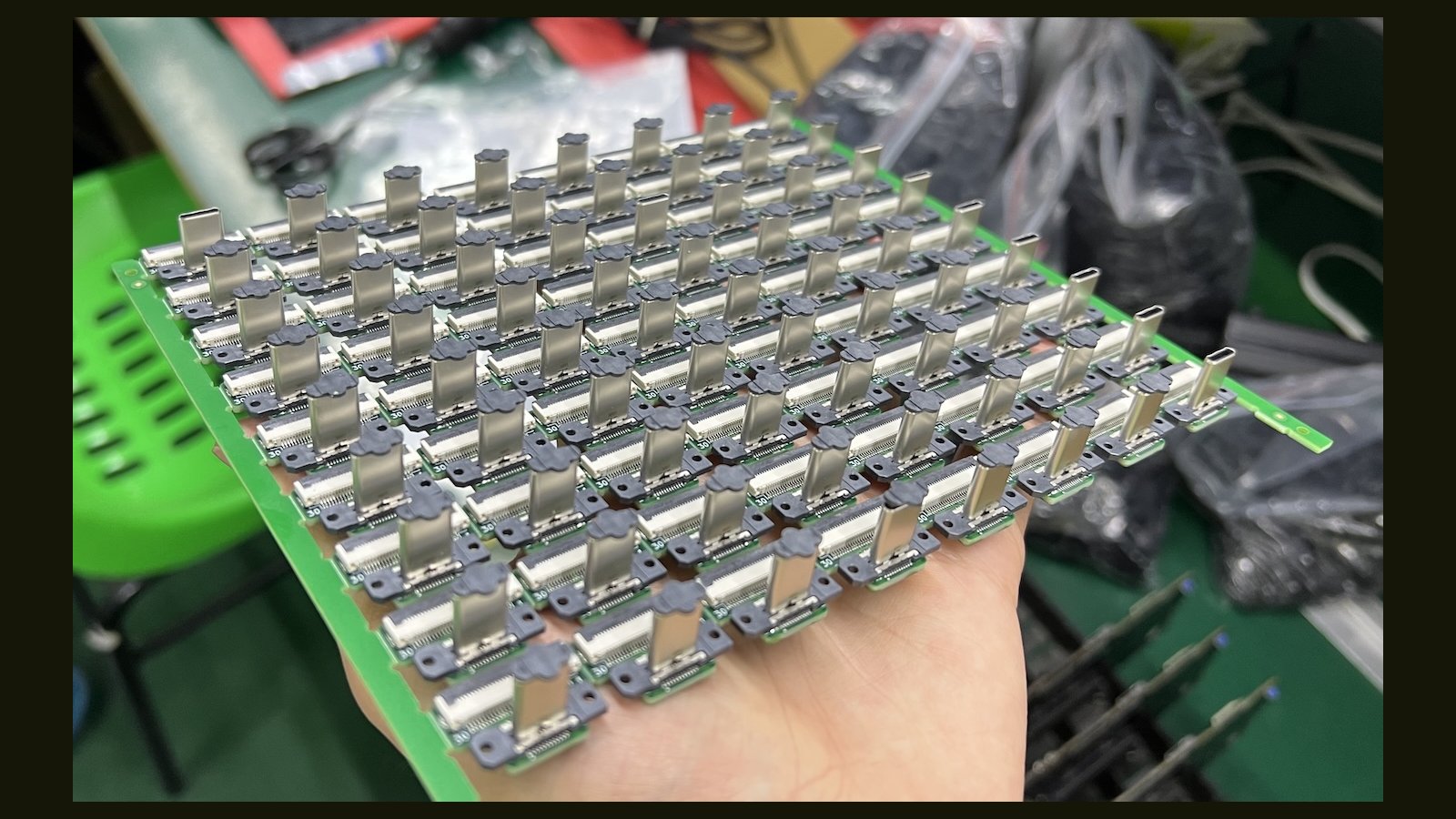 A panel of Dock USB-C boards. A full panel has 80 pieces.