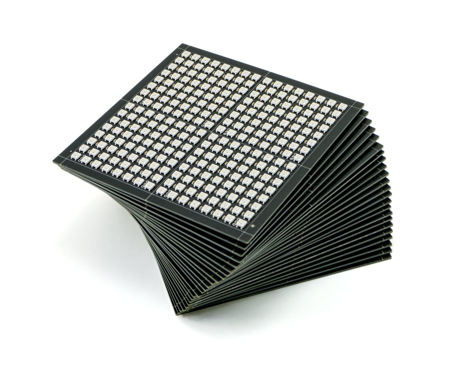 a stack of assembled LED panels