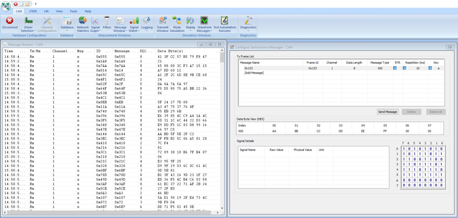 Receiving and Transmitting using BUSMASTER.