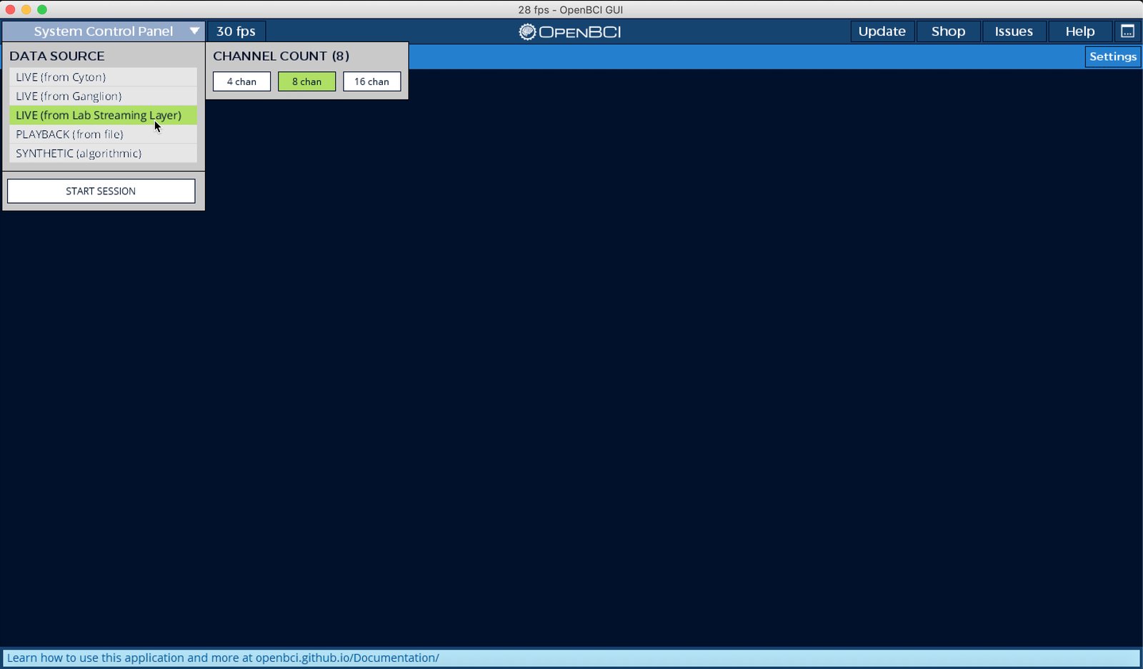 OpenBCI Lab Streaming Layer source selection