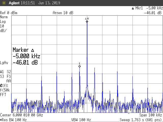 LMX2594 Eval Board Integer Boundary Spurs @ Fout: 6.00001GHz (6GHz + 10kHz)