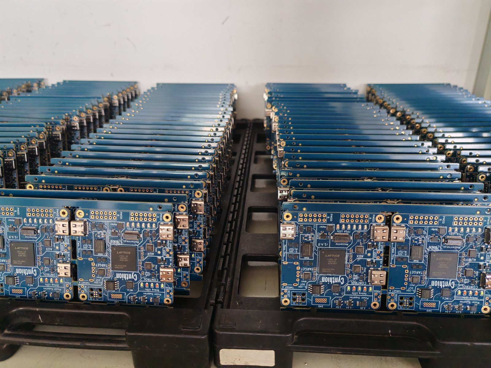 Batch of Cynthions before last USB component was soldered on