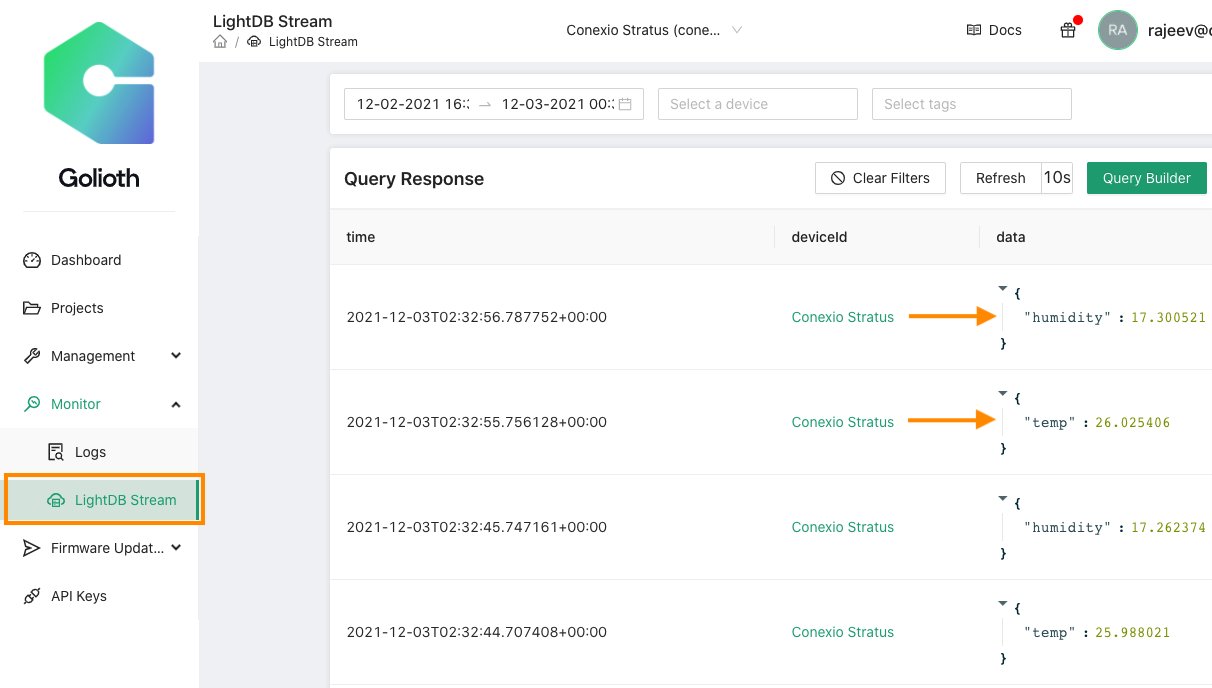 Screenshot of Stratus connected to Golioth cloud