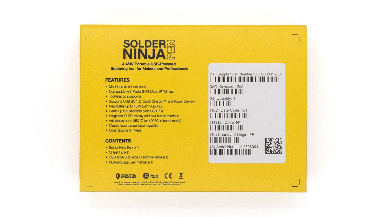 A printed label on the packaging