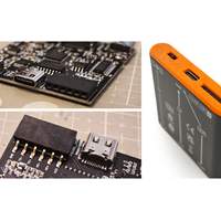 The VCC, GND, Target D+, Target D-, Host D+, and Host D- pins—where ‘D’ stands for USB data.