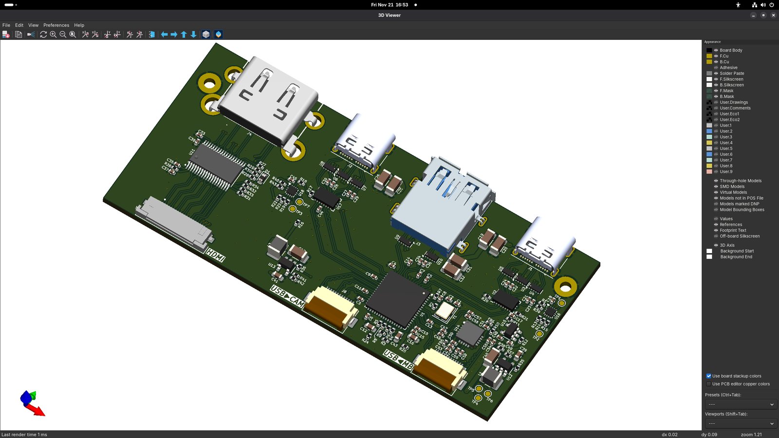 Right port PCB in 3D