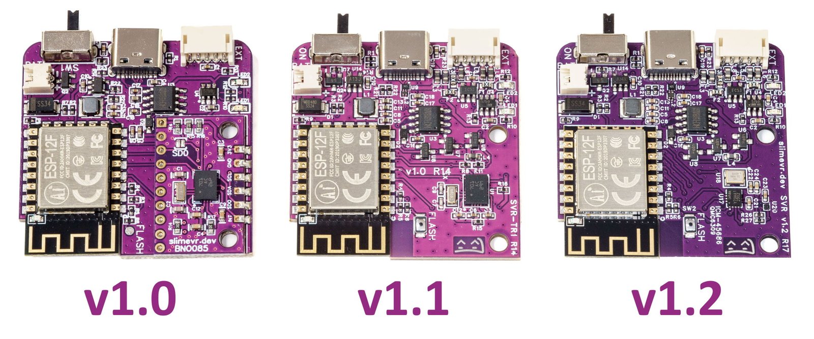 All SlimeVR Main Board revisions happy together