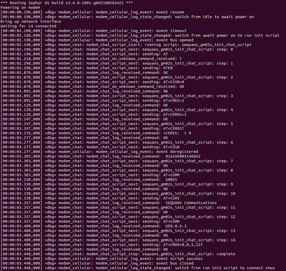 Zephyr running on Walter with the modem