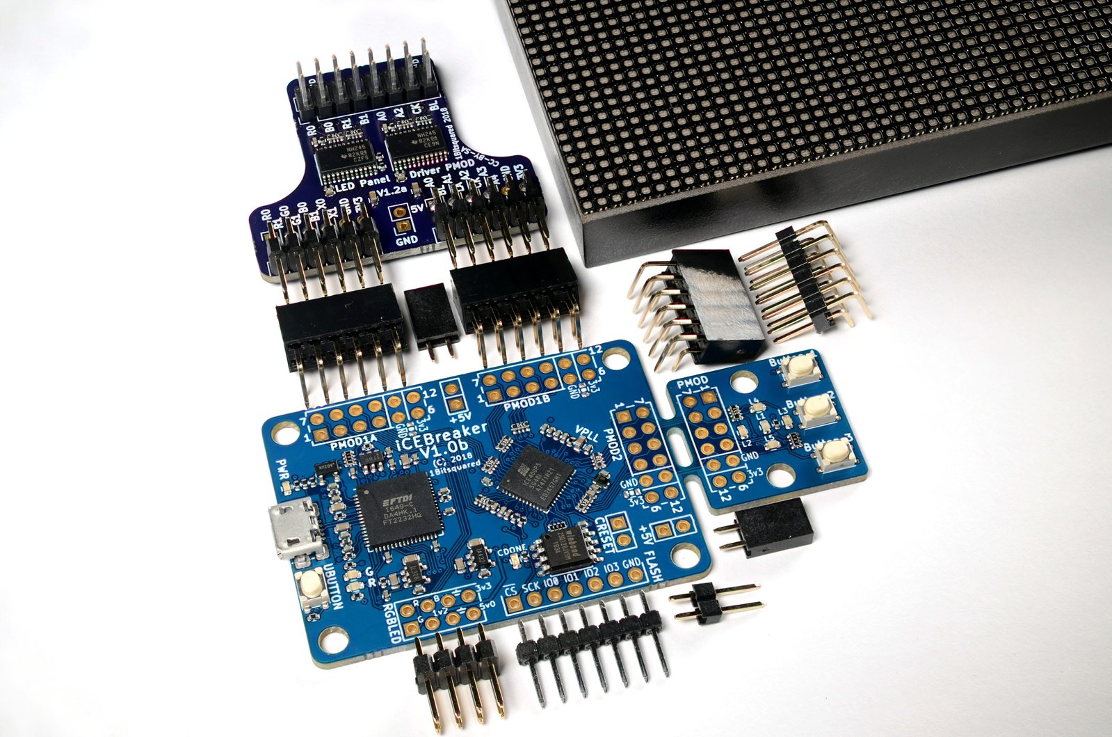 iCEBreaker V1.0b with LED panel and driver Pmod