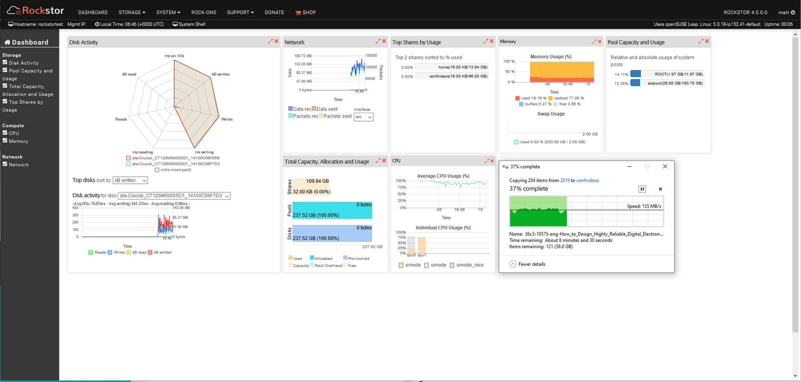 Rockstor VM write speed