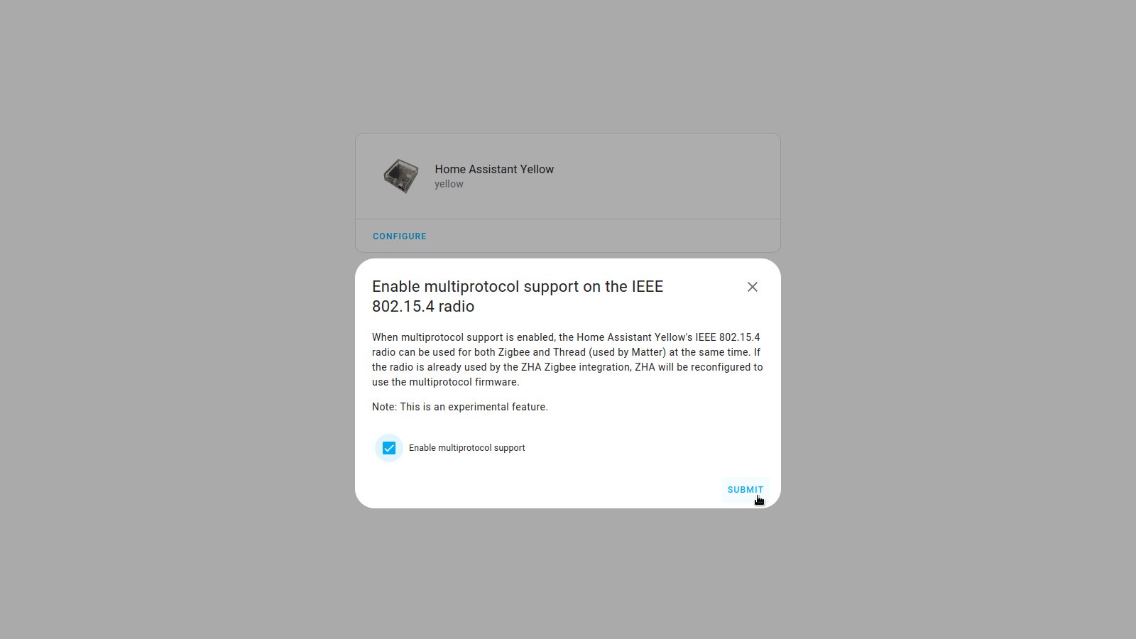 New feature to enable multiprotocol support on Home Assistant Yellow.
