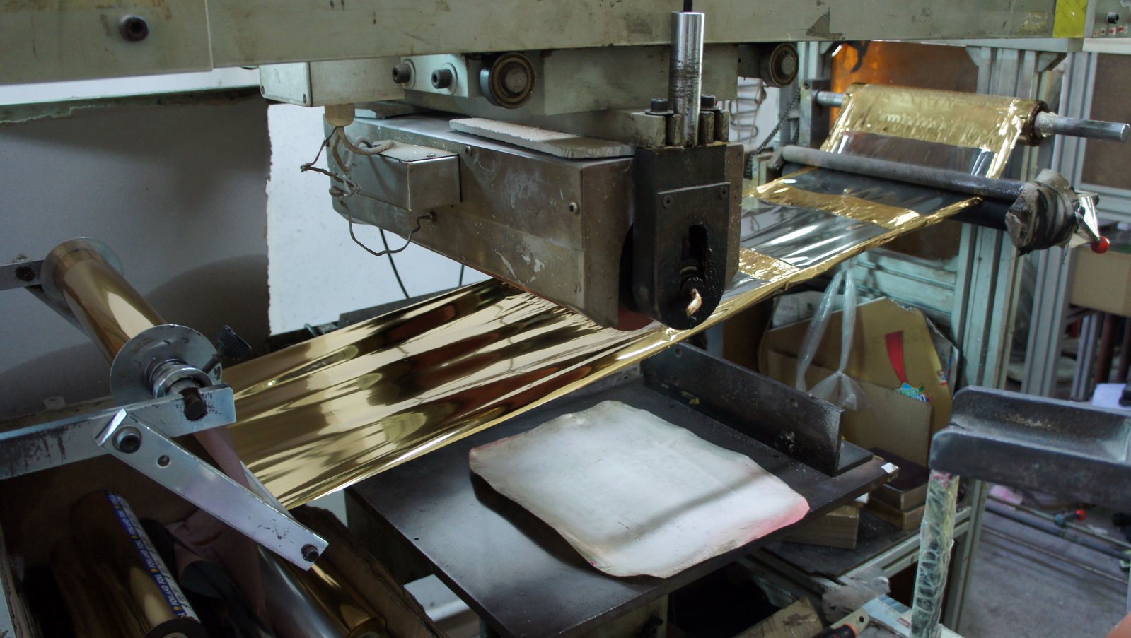 Closeup of the hot foil transfer mechanism