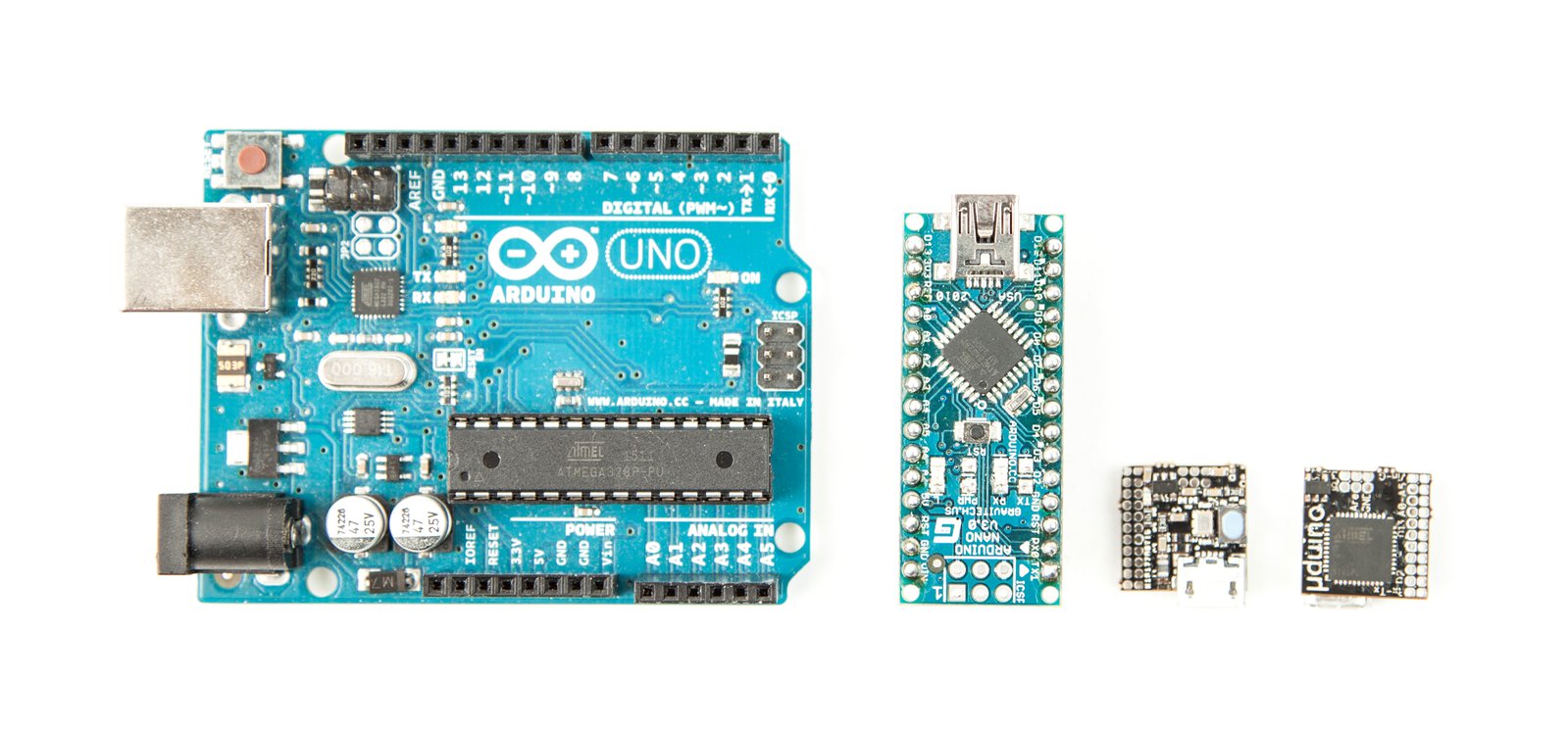 Arduino Uno, Arduino Micro, and µduino.