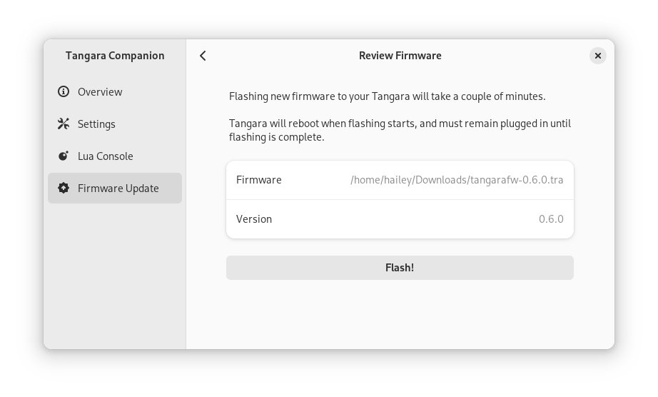 The Firmware Update page of Tangara Companion