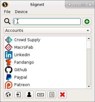 Signet hardware password manager client screen