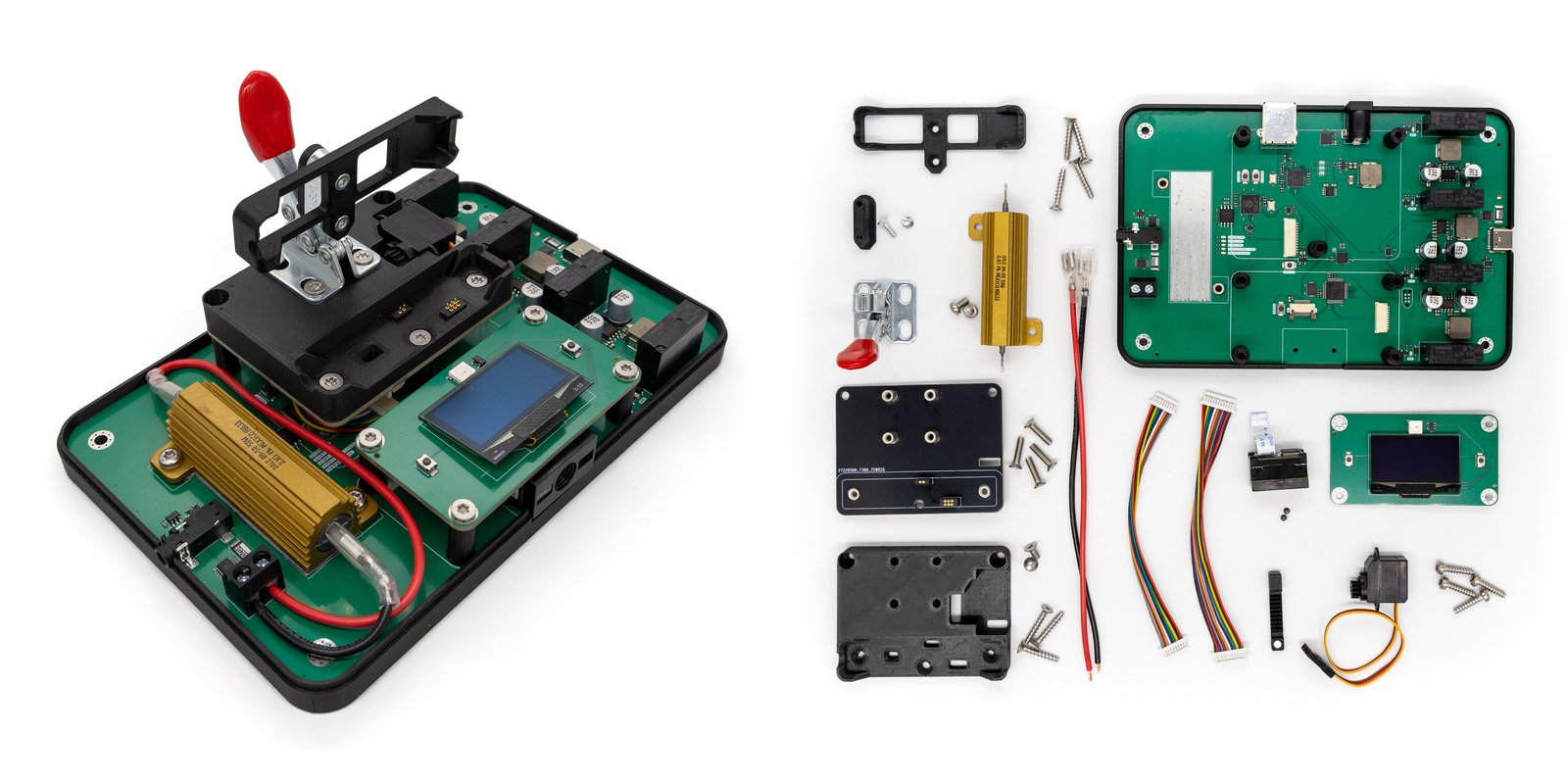 The test bench, partially assembled on the left and disasembled on the right