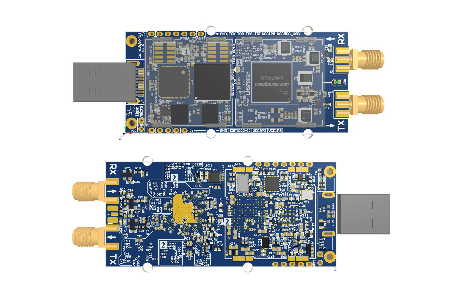 LimeSDR Mini (Top and Bottom Renders)