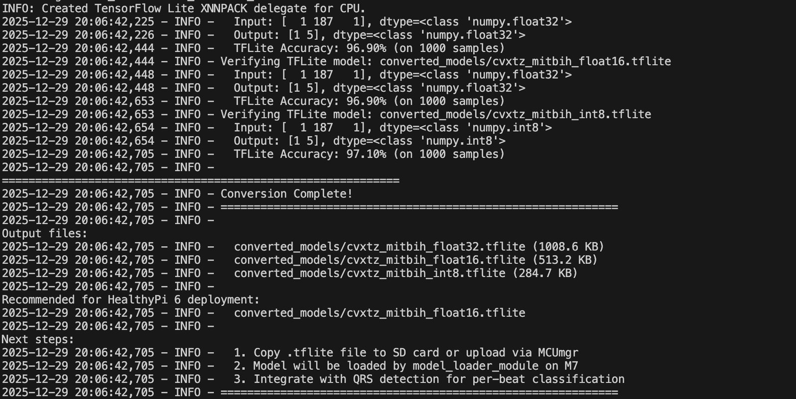 Model Conversion Output