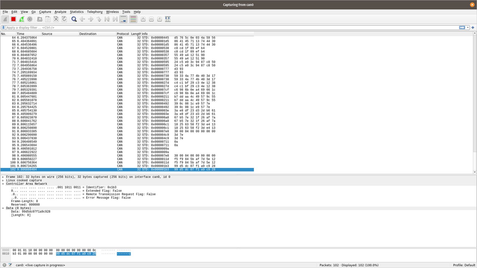 Capturing CAN frames in Wireshark