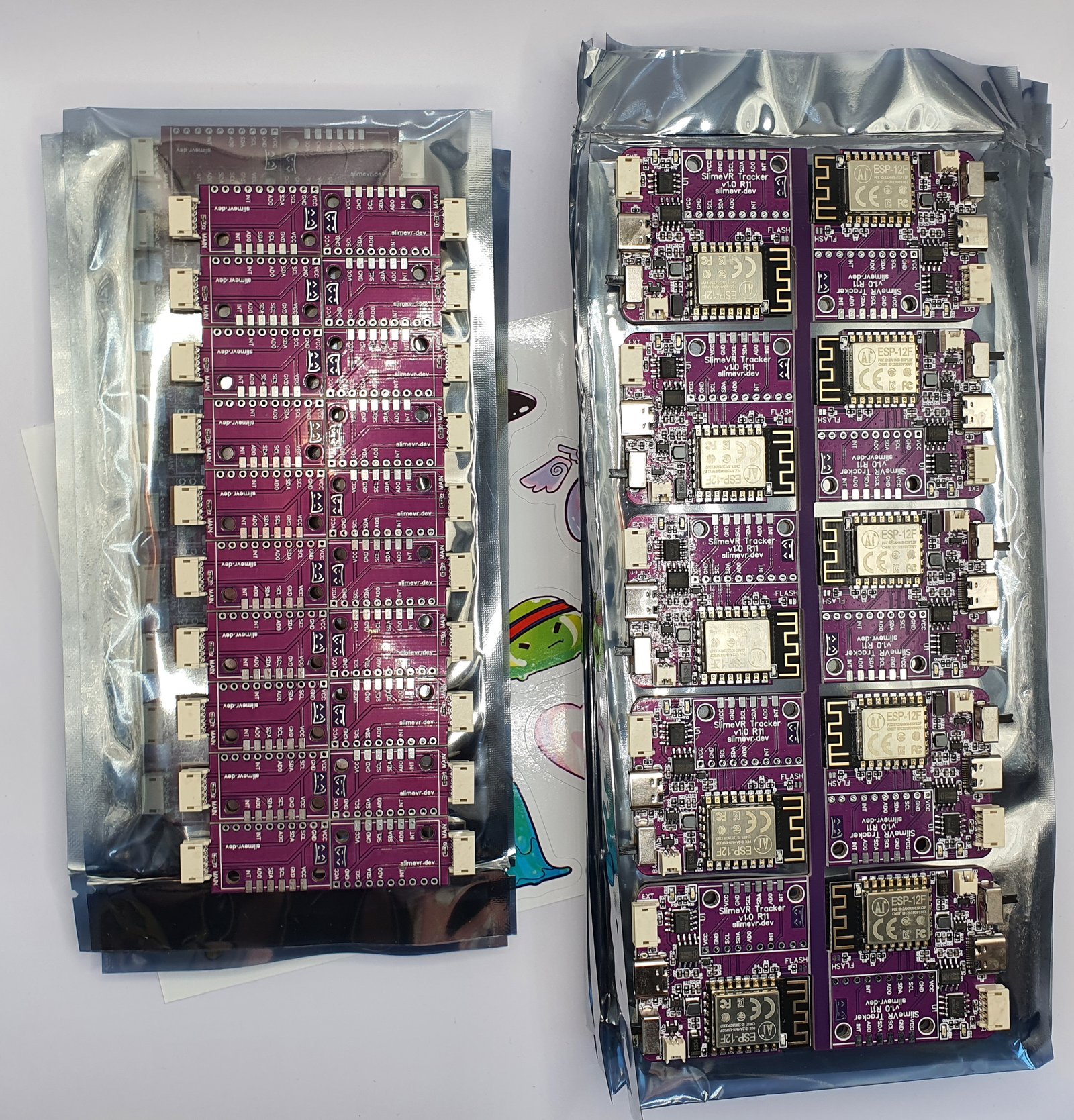 Panels of SlimeVR Main and Extension boards as they come from the manufacturer