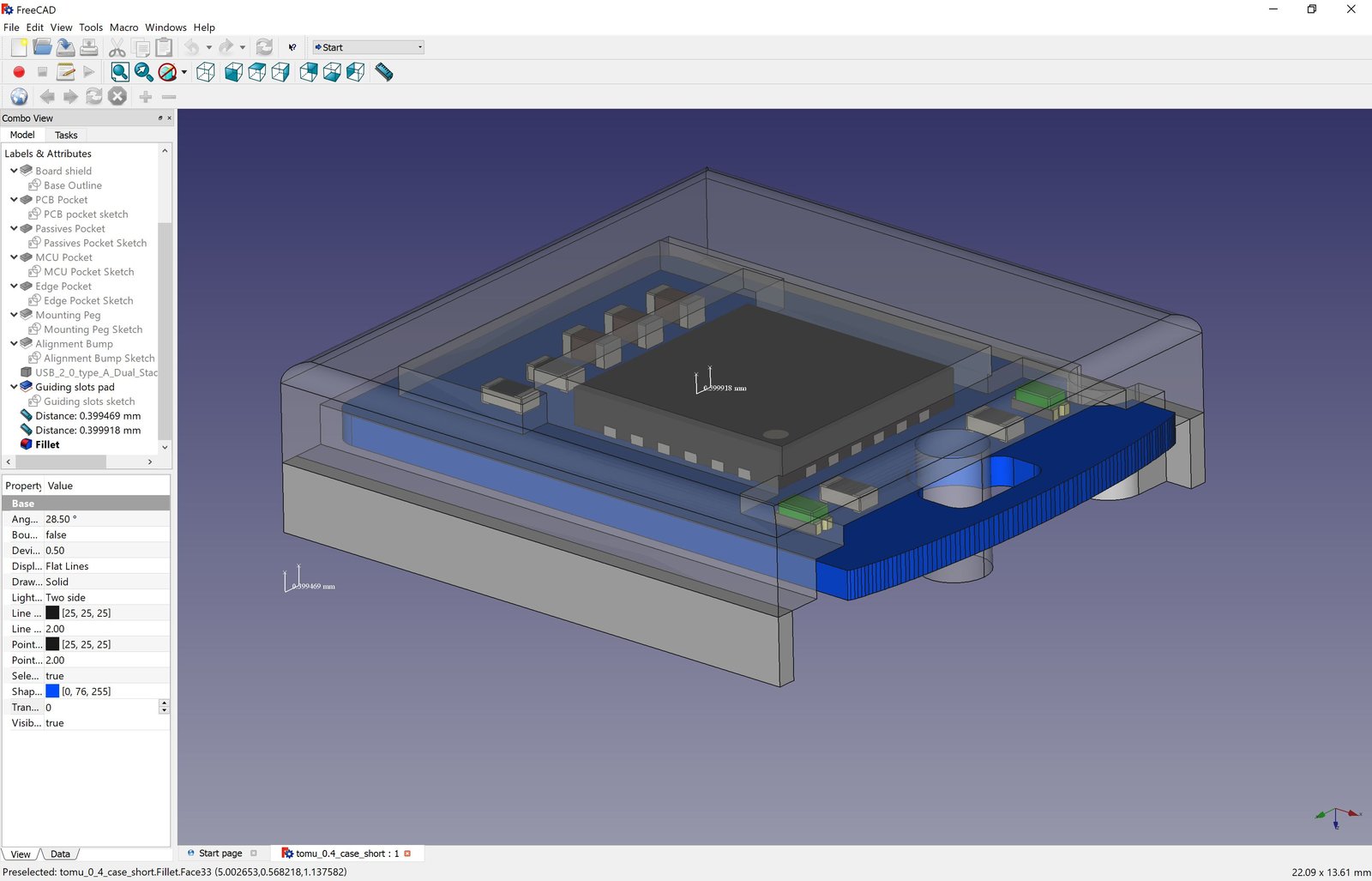 FreeCAD rendering of the Tomu case (top)