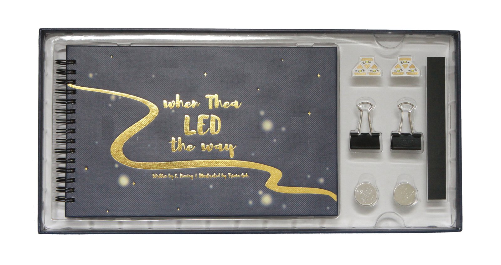 Kit includes craftbook, LED stickers, batteries, conductive sheet, battery clips, and copper tape.