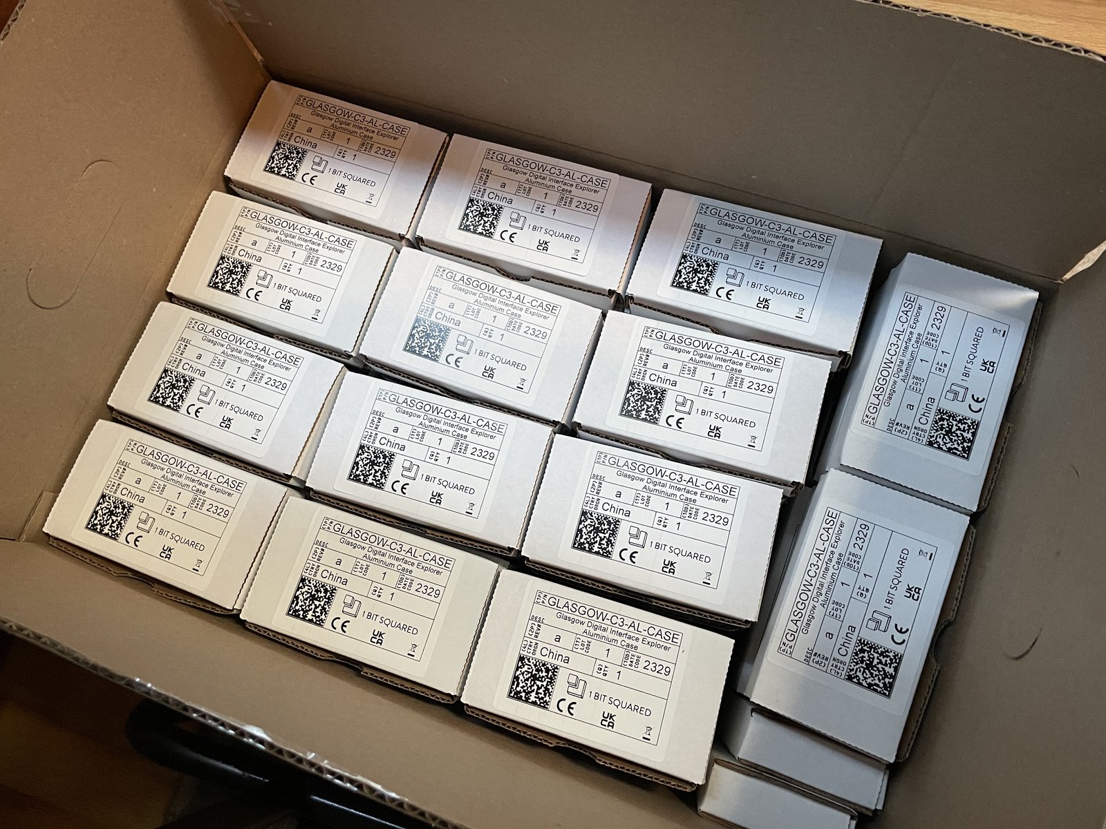 One of many large boxes full of small Glasgow boxes.