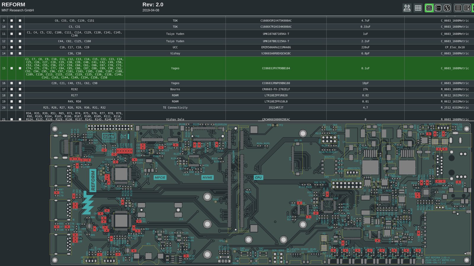 MNT Reform interactive BOM/PCB explorer