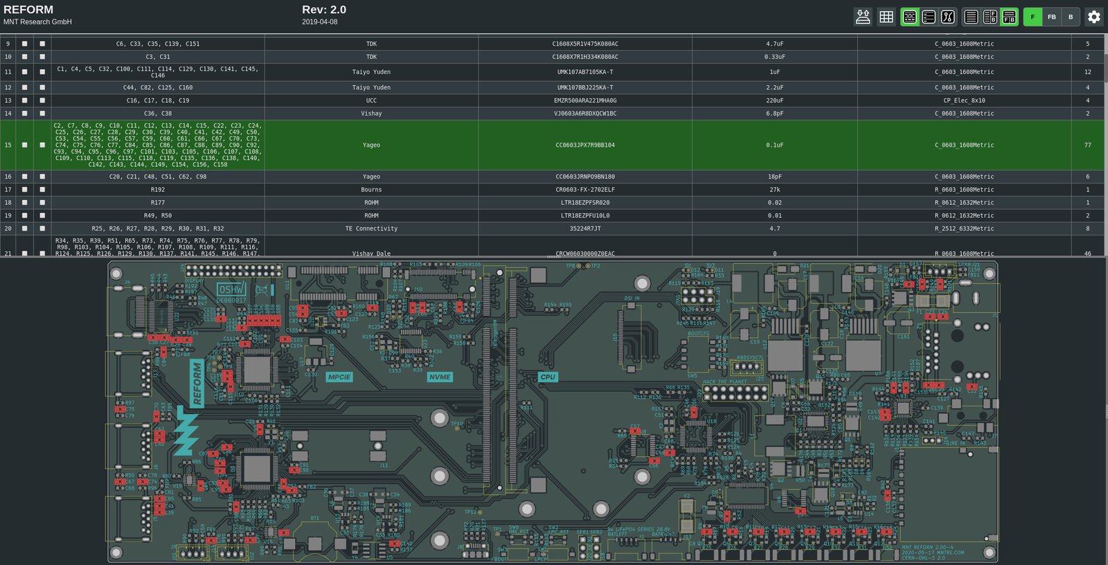MNT Reform interactive BOM/PCB explorer