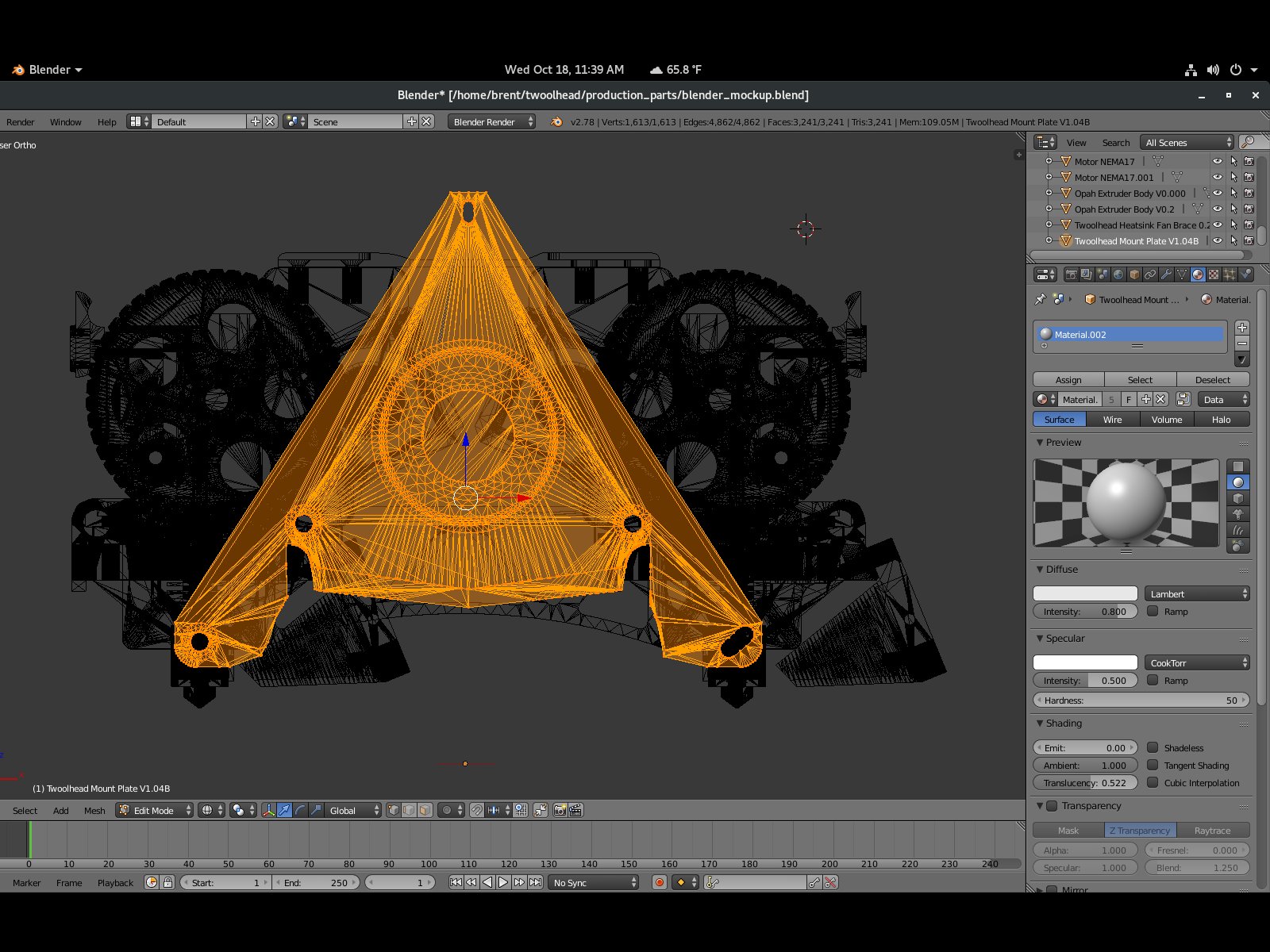 Twoolhead mockup mesh view in Blender.