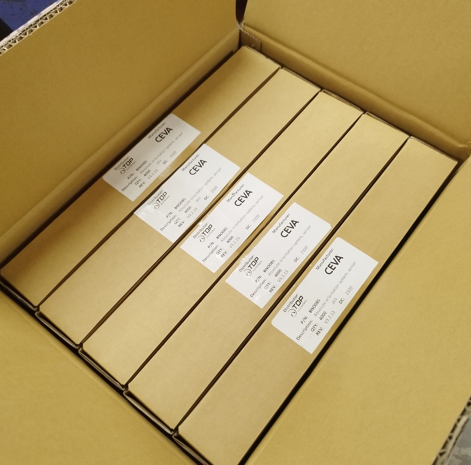 5 boxes of 4000 BNO085 each, 20000 total. We went from stressing out that we won't have enough IMUs to stressing out that we have too many parts on hand.