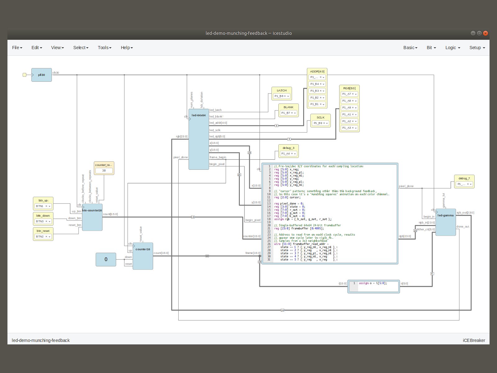 Scanlime's ledmatrix design in icestudio
